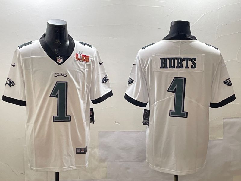 Men Philadelphia Eagles #1 Hurts White 2025 Nike Vapor Limited NFL Jersey style 2